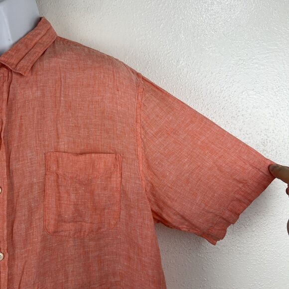 Lands End Button Up Shirt Men Large 16-16 ½ Traditional Fit Orange Short Sleeve - Picture 8 of 11